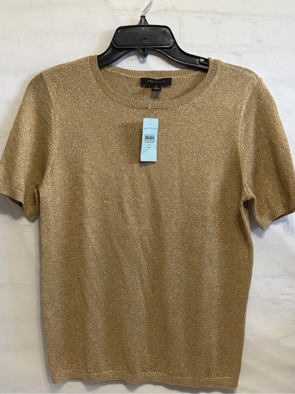Ann Taylor Gold Metallic Short Sleeve Knit Tee